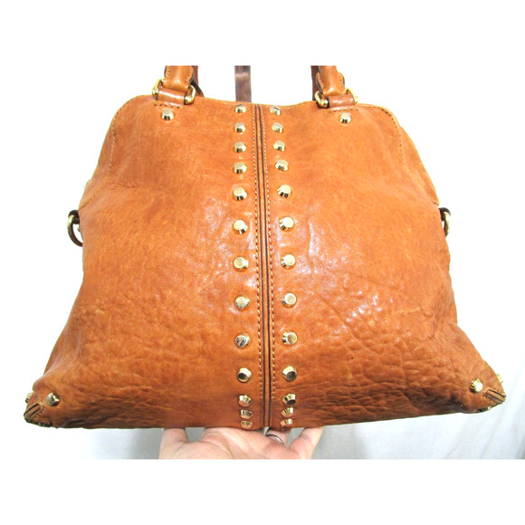 Michael Kors Large Brown Studded Leather Dome Satchel Handbag - Picture 8 of 13